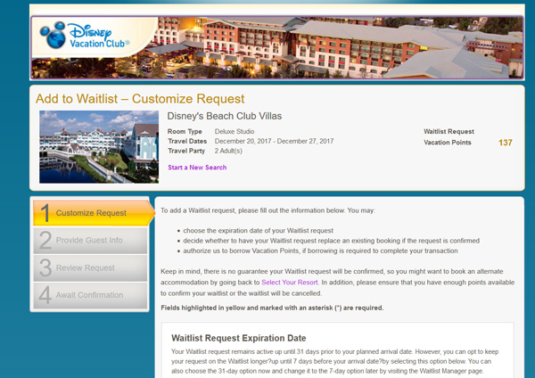 Waitlisting a DVC Reservation