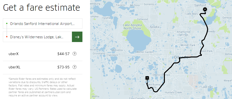 How to Uber from Sanford Airport to WDW